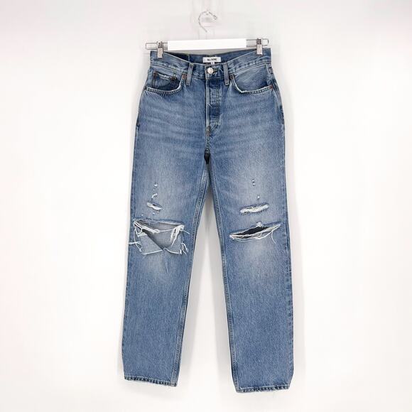 RE/DONE 90s Comfy Jeans Women’s Size 24 Sunfaded Destroy Light Wash Distressed - Picture 2 of 6